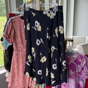 Ann Taylor Navy Floral A-Line Skirt